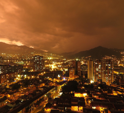 A photo of the city lights in Medellin Colombia